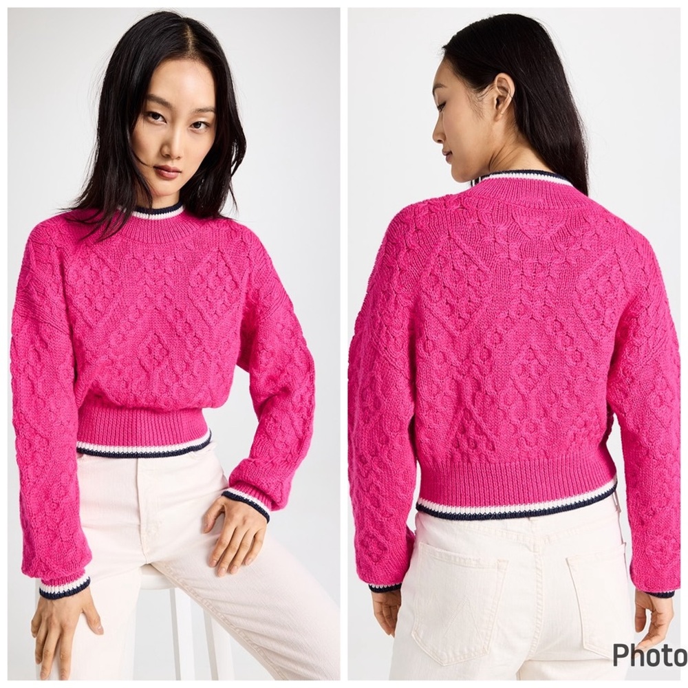 Mother The Mock Jumper Crew Pink Alpaca Blend Sweater Sz Small Cable Knit